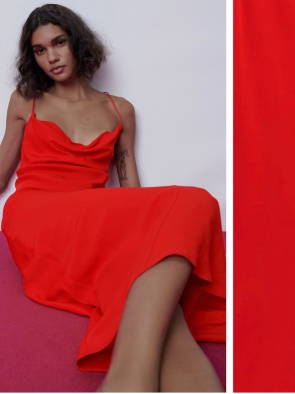 Zara Red Midi Slip Dress